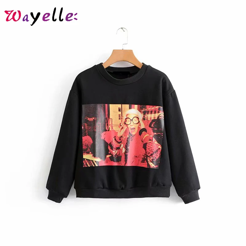 

Long Sleeve Shirt Women 2019 Winter Black Funny Printing Ropa Mujer Sweatshirt O-Neck Casual Chic Warm Women Tops and Blouses