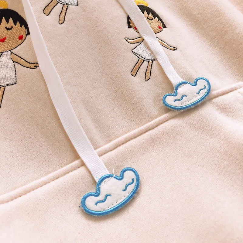 Корейский мягкий Ангел Маруко вышивка аниме мультфильм толстовки Harajuku Teenger студентов Лоскутная Толстовка прелестный пуловер