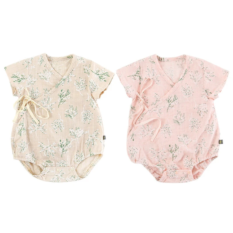 

0-24M Newborn Summer Baby Tied Cool Kimono Sleepwear Baby Girl Boys Rompers Jumpsuit Short sleeve Floral Print Bathrobe Kimono