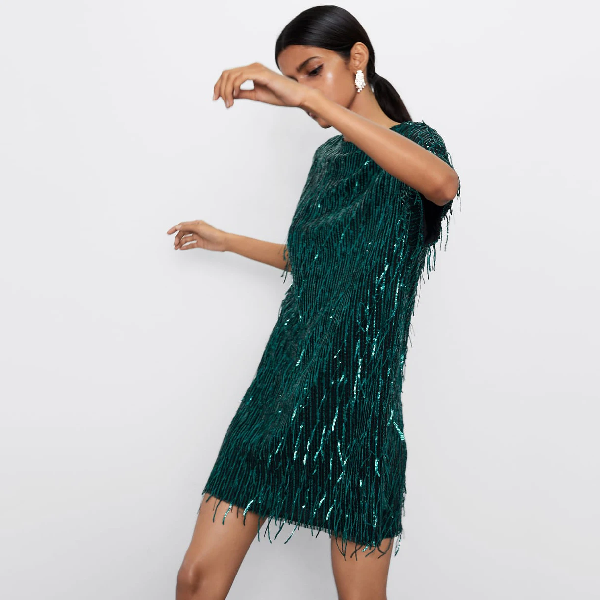 HLBCBG Chic Pearls Beading Sweater Women Bling V