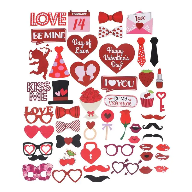 

50pcs Various Valentines Day Photo Props Set Creative Wedding Party Decoration Photo Booth Props Set Photography Accessories