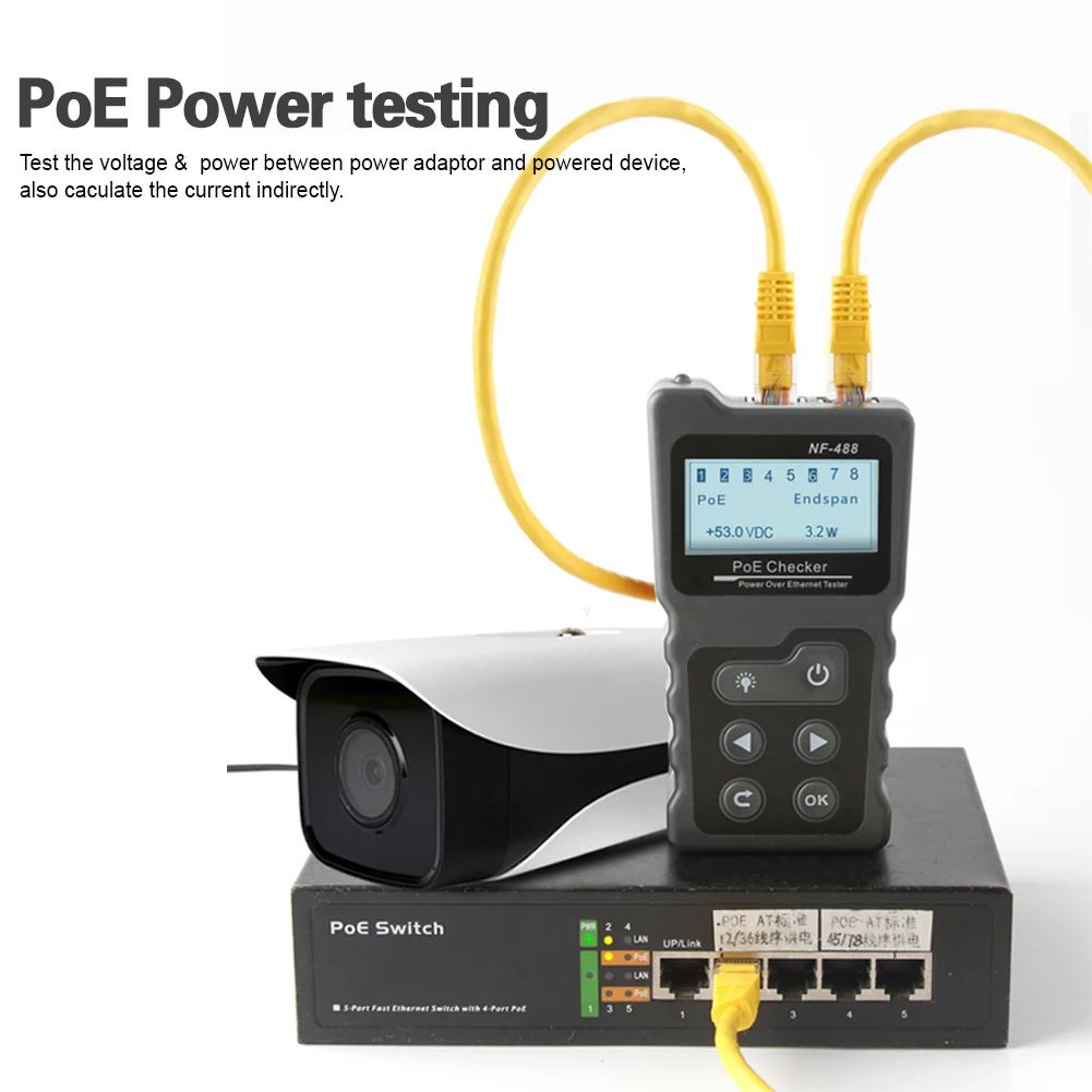 NOYAFA NF-488 PoE power test сетевой прибор для проверки PoE checker по Ethernet cat5, cat6 Lan test er сетевые инструменты PoE Switch test