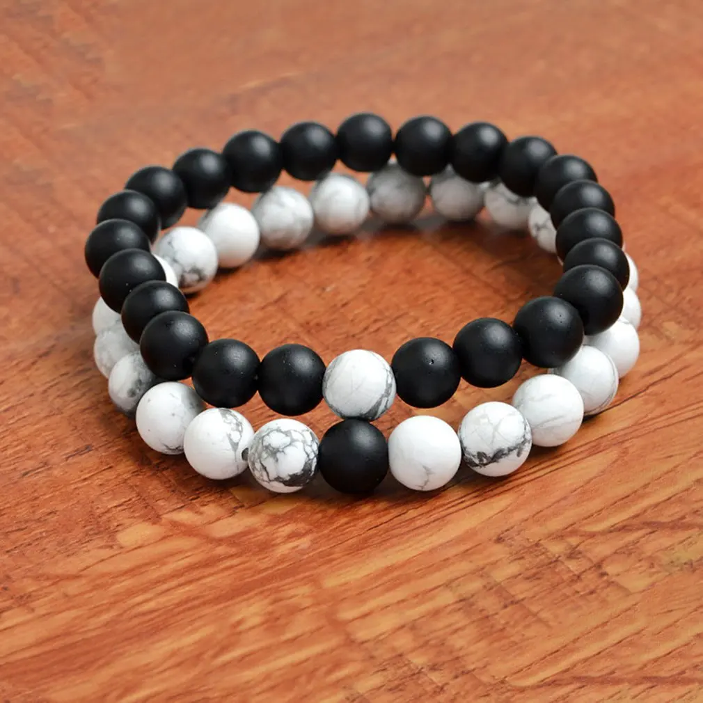 

Diy Jewelry Accessories Matte White Turquoise 8Mm Set Bead Bracelet King&Queen Crown Distance Couple Bracelets HOT