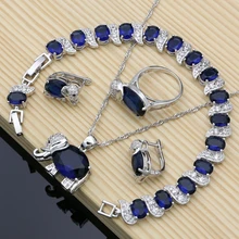 Elephant 925 Silver Bridal Jewelry Sets Blue Zircon White  Birthstone For Women Earrings/Pendant/Ring/Bracelet/Necklace Sets