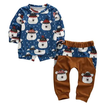 

Toddler Boy Clothes Bear Prints Long Sleeve Top T-shirt Pants Winter Outfit Fall Baby Outfits Baby Clothing Set Boys Costume