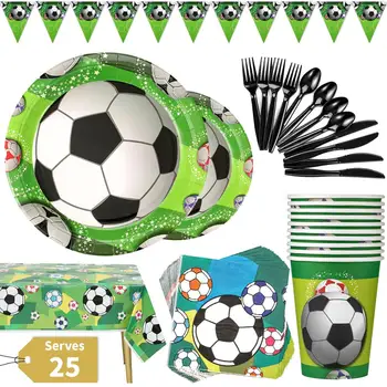 

Soccer Party Supplies Disposable plate Sports Theme Disposable Dinnerware Set Children Birthday Decoration Paper plate 177PCS