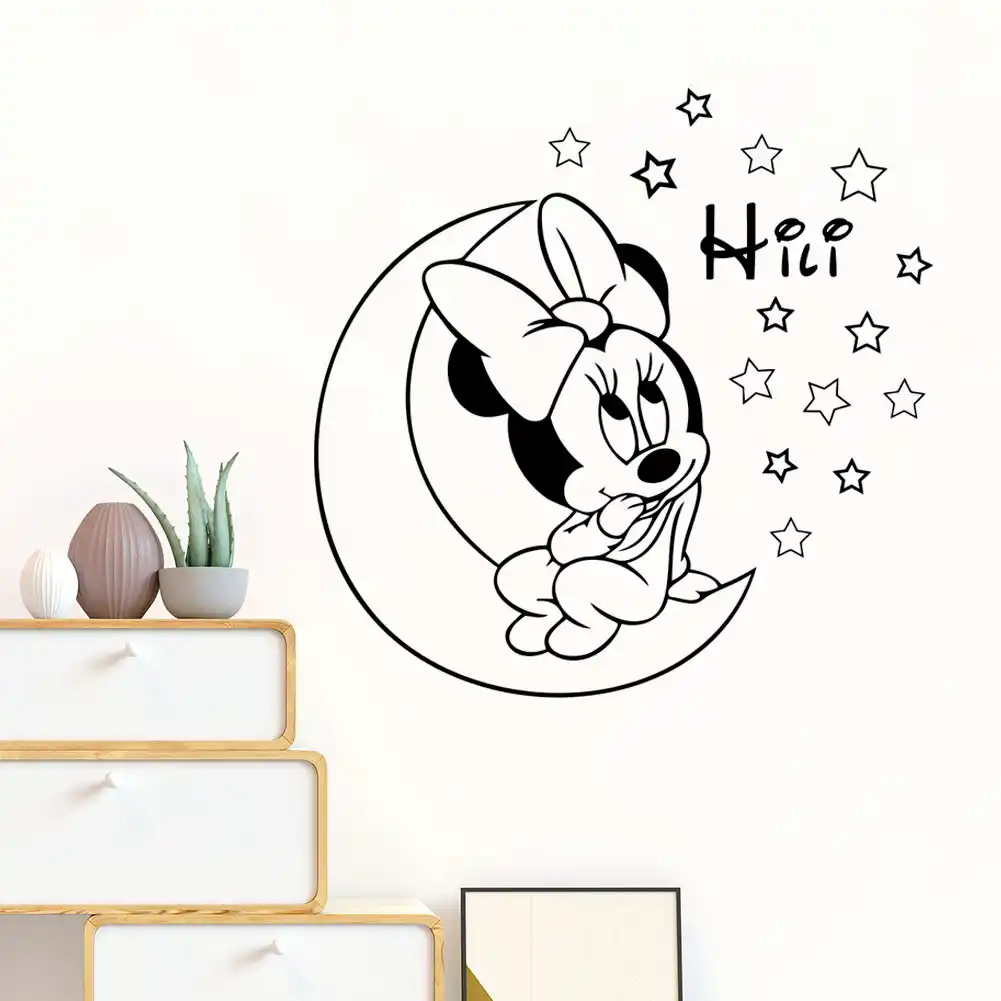 Disney Calcomania Personalizada Con Nombre De Minnie Mouse Para Pared De Bebe Pegatinas De Vinilo Con Poster Personalizado Para Habitacion De Ninos Bonitos Dibujos Animados Adhesivos Para Pared Aliexpress