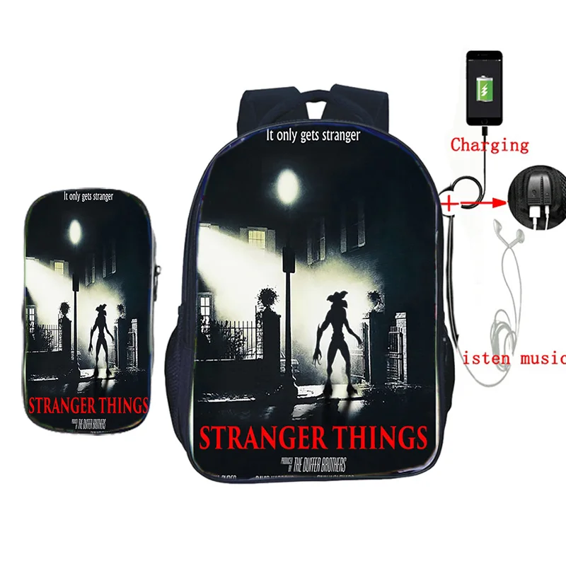 2 шт./компл. рюкзак странные вещи 3 USB зарядка Рюкзак для ноутбука подростковые