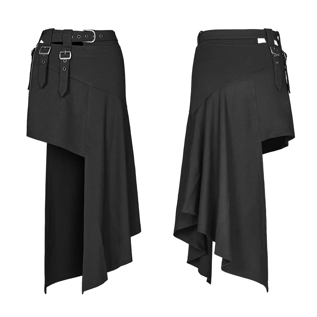 PUNK RAVE Women's Metallic Rock Irregular Skirt Elastic Patent Leather Hollow-out Waist Personality Short Skirt