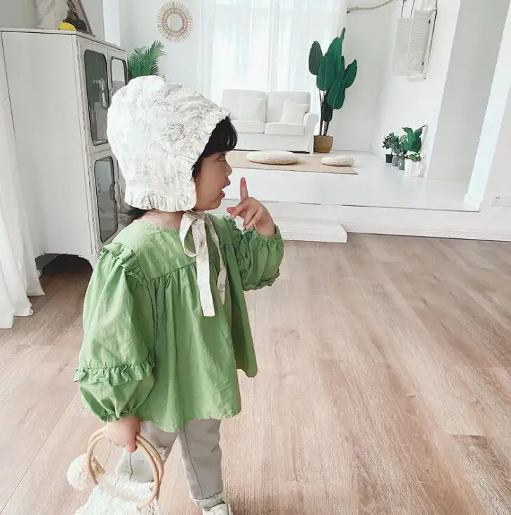 Новая футболка с оборками для девочек, весенний Модный хлопковый топ для девочек 2-7 лет, PO8