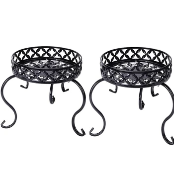 

2PCS Metal Small Plant Stand Indoor Outdoor Floor Flower Pot Holder Rack/Round Iron Potted Plant Stands Black