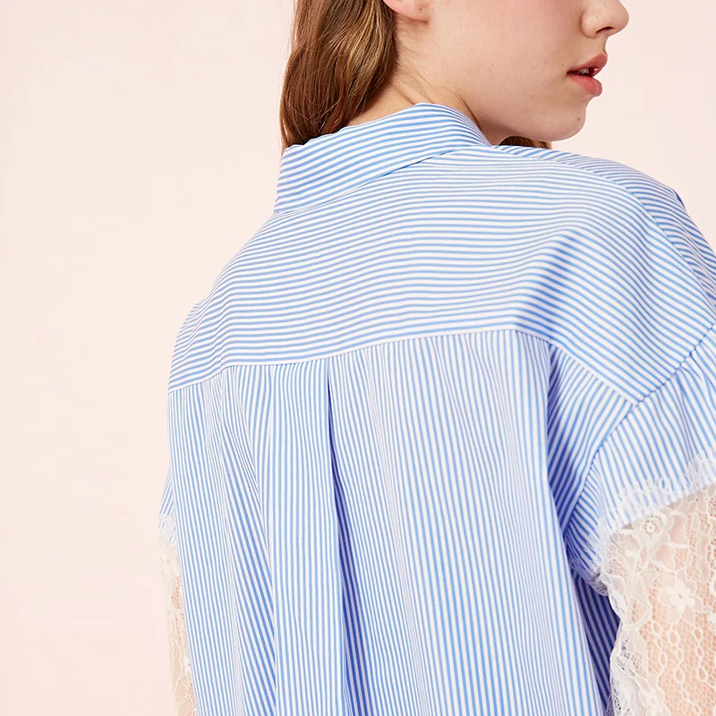 Vero Moda Женская Полосатая кружевная рубашка с 3/4 рукавами | 319131540