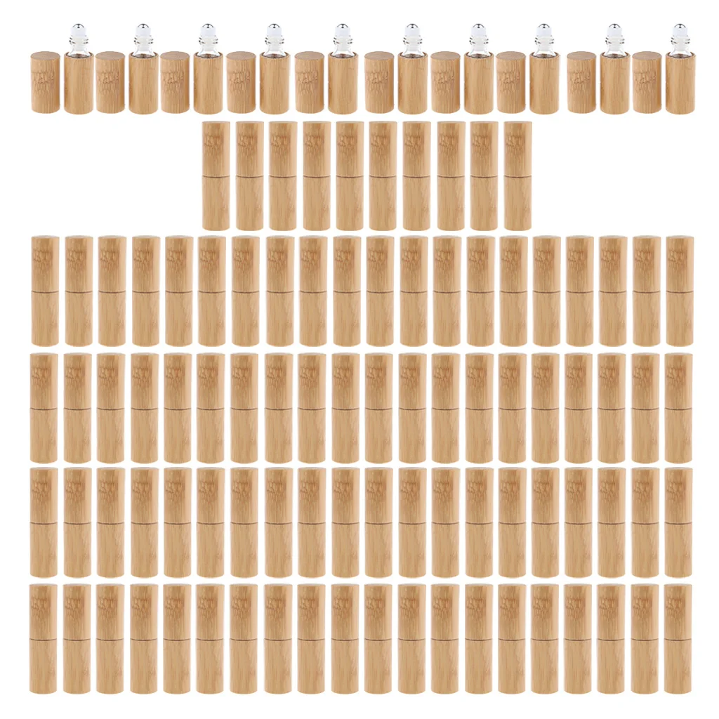 100 Pack Natural Bamboo Essential Oil Perfume Roll On Bottle Container Vials 5ml