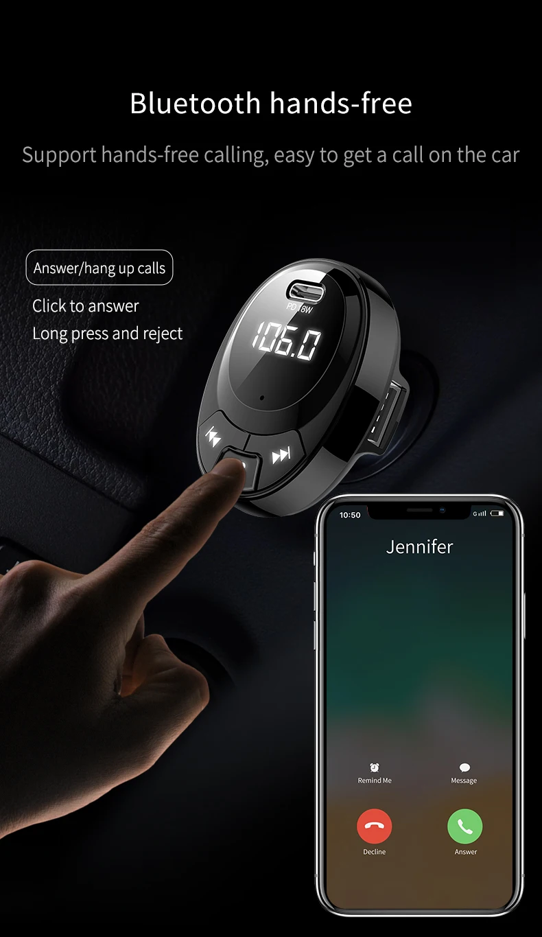 Автомобильный MP3-плеер, Автомобильный MP3-плеер с Bluetooth, поддержка PD18W, автомобильное быстрое зарядное устройство с двумя usb-портами, автомобильное музыкальное зарядное устройство, адаптер