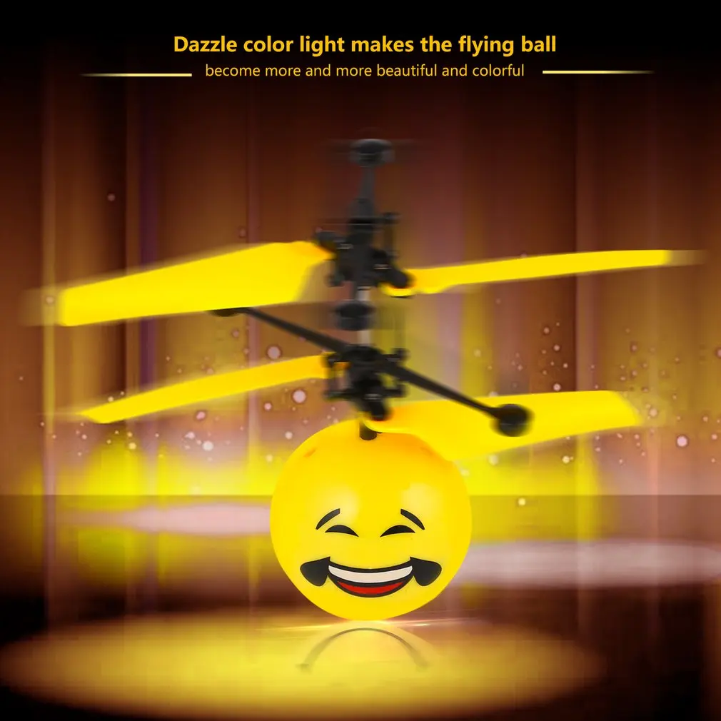 Antistress Emotion Magic Flying Ball Infrared Induction Flying Flash Disco Smile Magic LED Lamp Ball Helicopter KID Toy RC Drone