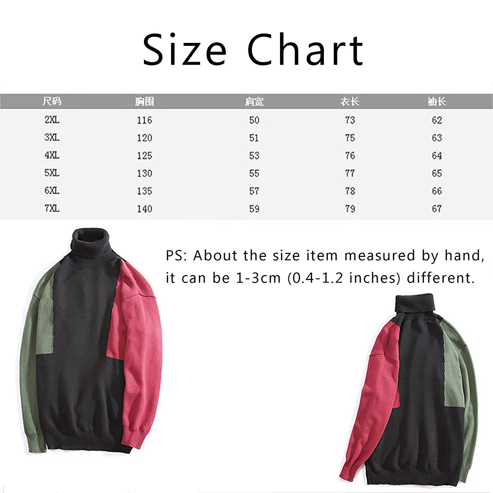 Knitted Turtleneck Sweaters Men Winter Warm Knit Sweater High Neck Jumper Top Patchwork Winter Pullovers Sweater Male Clothing
