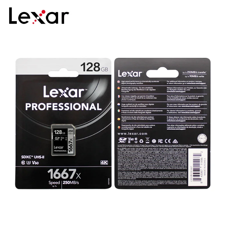 Оригинальная Lexar SD карта 64 Гб 128 ГБ 256 ГБ 1667x250 Мб/с SDXC U3 флэш-карта памяти для камеры
