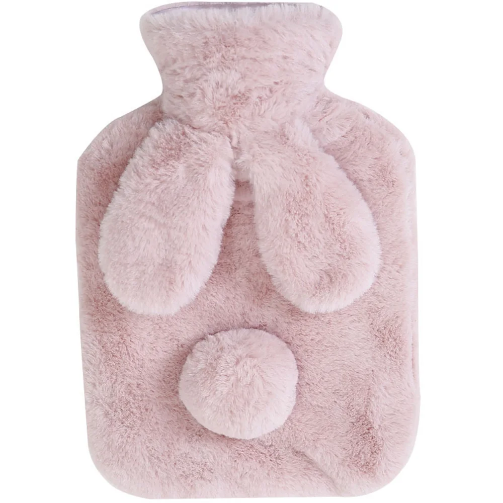 Warm Water Bag Hand Warmer Household Warming Hot Water Bottles with Rabbit Ear Cover new - Цвет: Pink