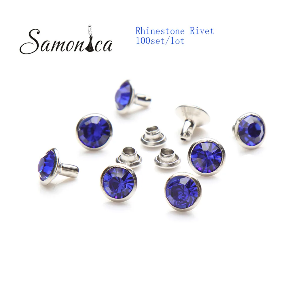 Royal Blue 100 набор 8 мм хрустальные стразы металлическая основа быстрые заклепки Шпильки, украшения для изготовления одежды, кожа - Цвет: Royal Blue