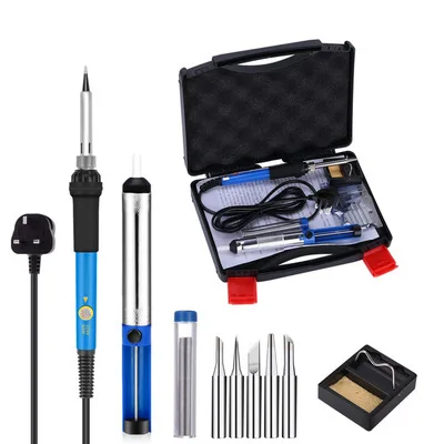 

60W Electric Soldering Iron Suit with Switch 110 v us Standard Thermostat Soldering Iron Kit Welding Toolbox 220V Europe Compass