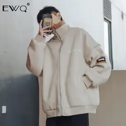 EWQ/2019 Осень Новая мода свободная двойная водолазка письмо вышивка пальто мужская бейсбольная форма с длинным рукавом демисезонная куртка