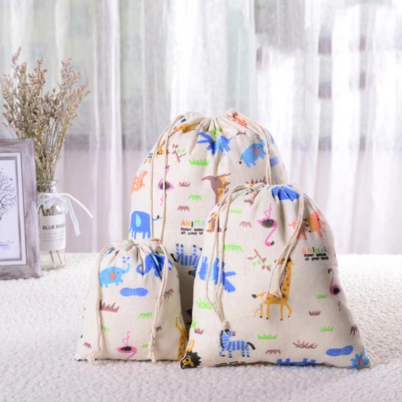 Cotton Linen Drawstring Bag Fabric Pouch Candy Favor Holder Travel Cloth Shoes Storage Bag Makeup Jewelry Case Christmas Gift 3