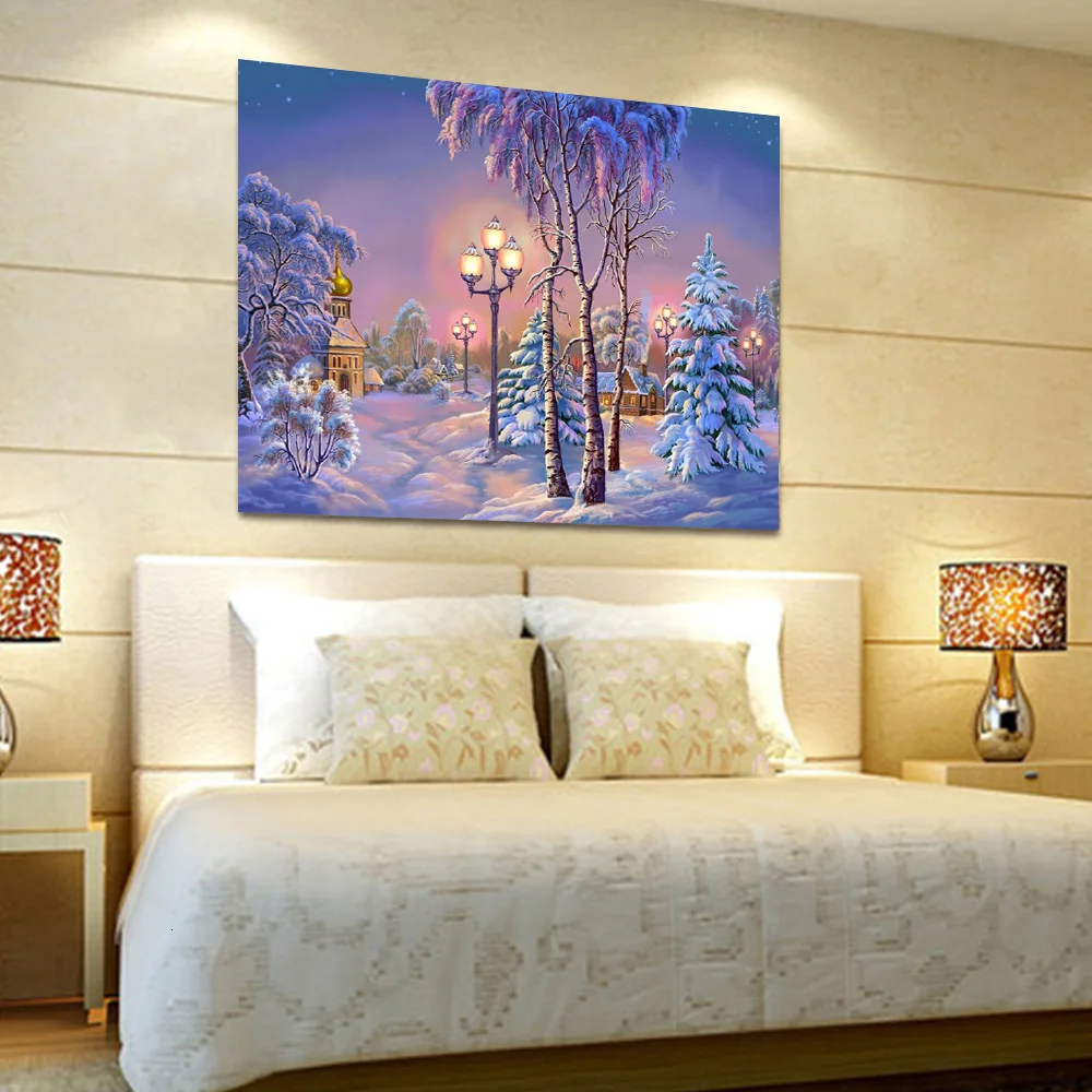 HUACAN 5D DIY Алмазная вышивка природа зима снег Алмазная Живопись Мультфильм рождество Полный Алмазный домашнего декора картины бисером