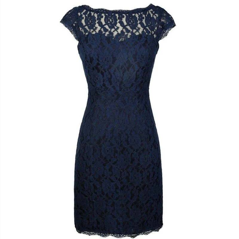 

Dark Navy Blue Lace Mother of the Bride Dress for Wedding Party Cap Sleeve Sheath Short Gowns Women Formal Evening Prom