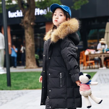 

-30 Degree Winter Coat For Girls Down Jackets 10 Real Fur Collar Solid Thicken Warm White Duck Down Coat For Big Girl Parkas