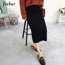 Jielur трикотажная Женская юбка с разрезом высокая талия новинка шикарная обтягивающая Осень-зима Faldas Mujer Moda высокое качество вязаная Jupe Femme