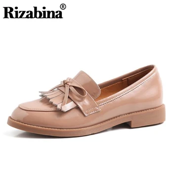 

Rizabina Women Flats Shoes Real Leather Bow Tassel Office Lady Shoes Women Casual Daily Lady Stay Home Footwear Size 34-40
