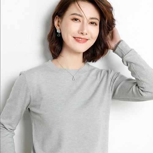 Женский вязаный свитер TIGENA, пуловер с длинным рукавом в корейском стиле, джемпер для женщин на осень-зиму - Цвет: light gray
