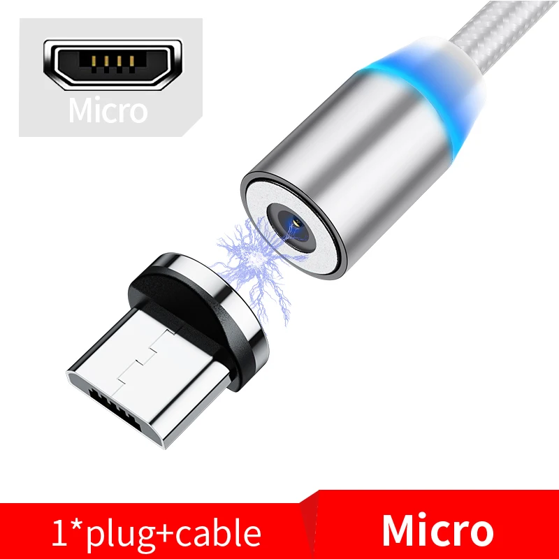 Магнитный кабель Олаф для быстрой зарядки, кабель Micro usb type C, магнитное зарядное устройство для Iphone 7 11 samsung S10 Xiaomi USB-C светодиодный шнур для телефона - Цвет: Silver Micro USB