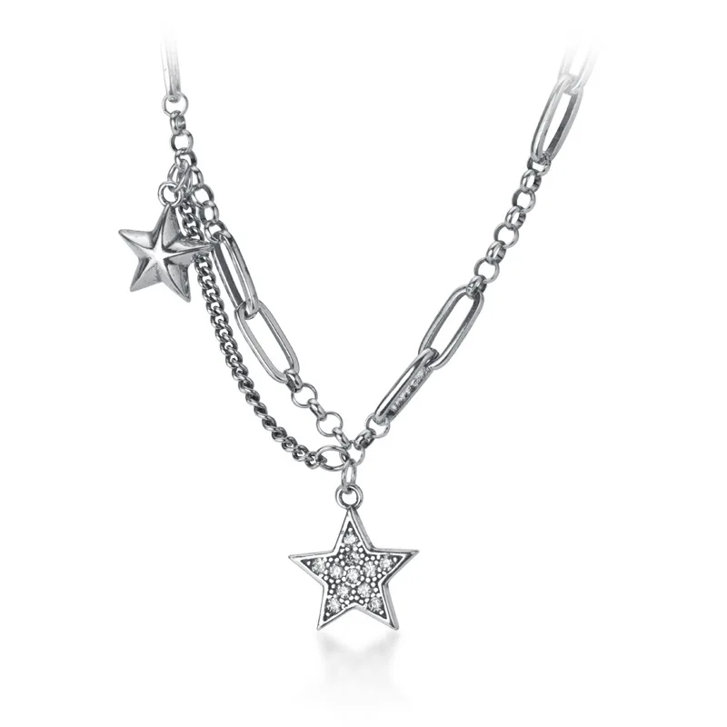 Silver Trusta Подлинная Мода 925 пробы Серебряная Милая цепочка звезда CZ короткое ожерелье с подвеской для женщин девушек леди ювелирные изделия подарок DS2496 - Окраска металла: Silver