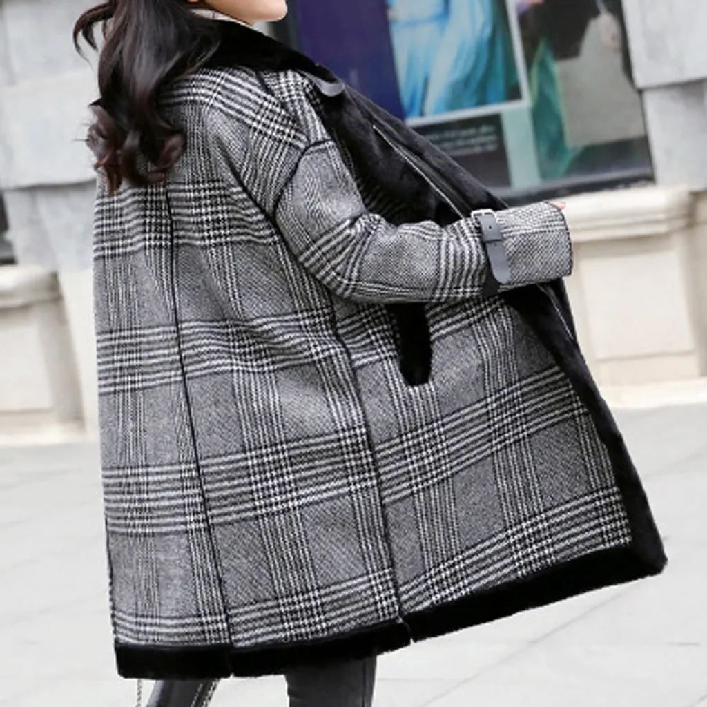 Autumn Women Fashion Cardigan Coat Long Knit Sweater Coat Loose Long Sleeve Wild Jacket Plaid Print Plus Size Casual Jacket#J30