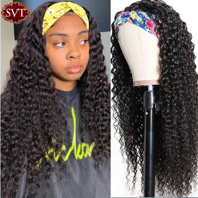 SVT Indian Deep Wave Headband Wig Human Hair Wig 26 Inch Human Remy Hair Scarf Wig Glueless Deep Curly Wig Headbands For Women