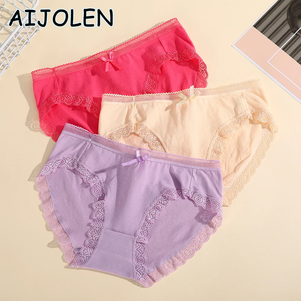

AIJOLEN 3PCS/Set Cotton Panties Women Fashion Tempting Briefs High Quality Women's Underpant Low Waist Intimates Underwear