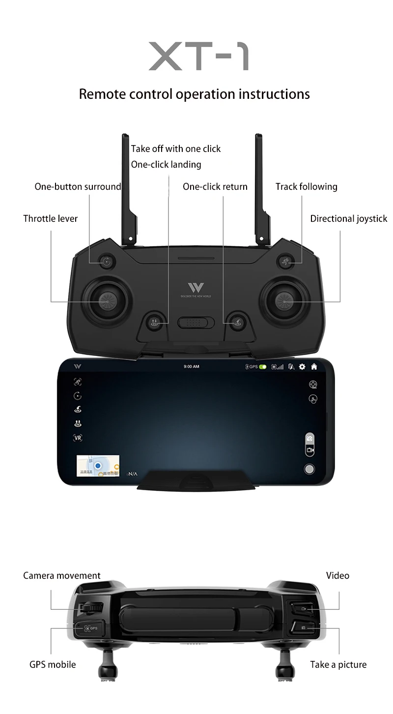 Складной xt-1GPS, интеллектуальное позиционирование, четырехосный Дрон, WiFi, HD, профессиональная Аэрофотосъемка, Дрон с дистанционным управлением