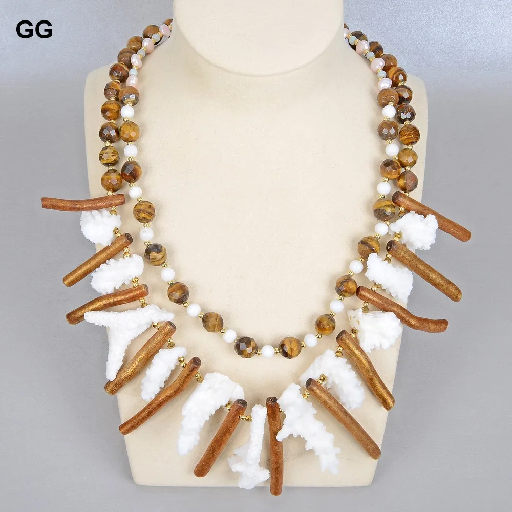 Guaiguai Jewelry Unique Statement Necklace White Coral Golden Corals 