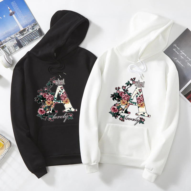 

Roseflower letter print Autumn Winter men hoodies Harajuku oversized fashion Brief Couple sweatshirt hip hop Japan style clothes