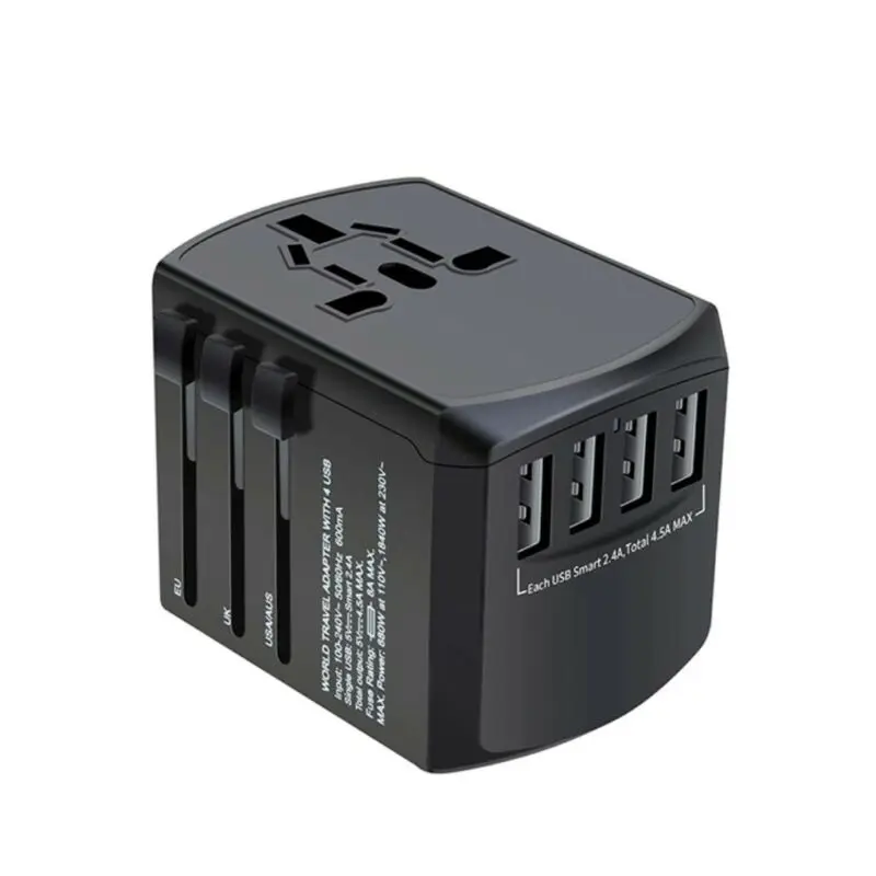 Международный адаптер для путешествий 4 USB по всему миру Универсальный Путешествия AC мощность вилки электроприборов Розетки конвертер ЕС/США/Великобритания/AU разъем