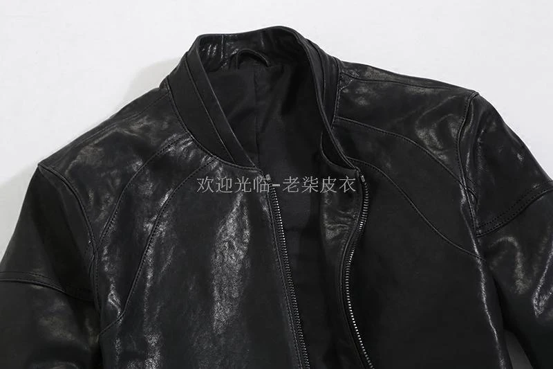 

Spring Autumn Genuine Men Short Real Sheepskin Coat Motorcycle Bomber Jacket Slim Leather Jackets 18-012 KJ2275