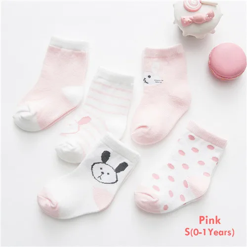 style 2-S pink Мягкая детская одежда для новорожденных, хлопковые носки, зима-весна,, 5 пар, милые детские носки с рисунками, удобные носки до щиколотки для От 0 до 10 лет - Цвет: style 2-S pink