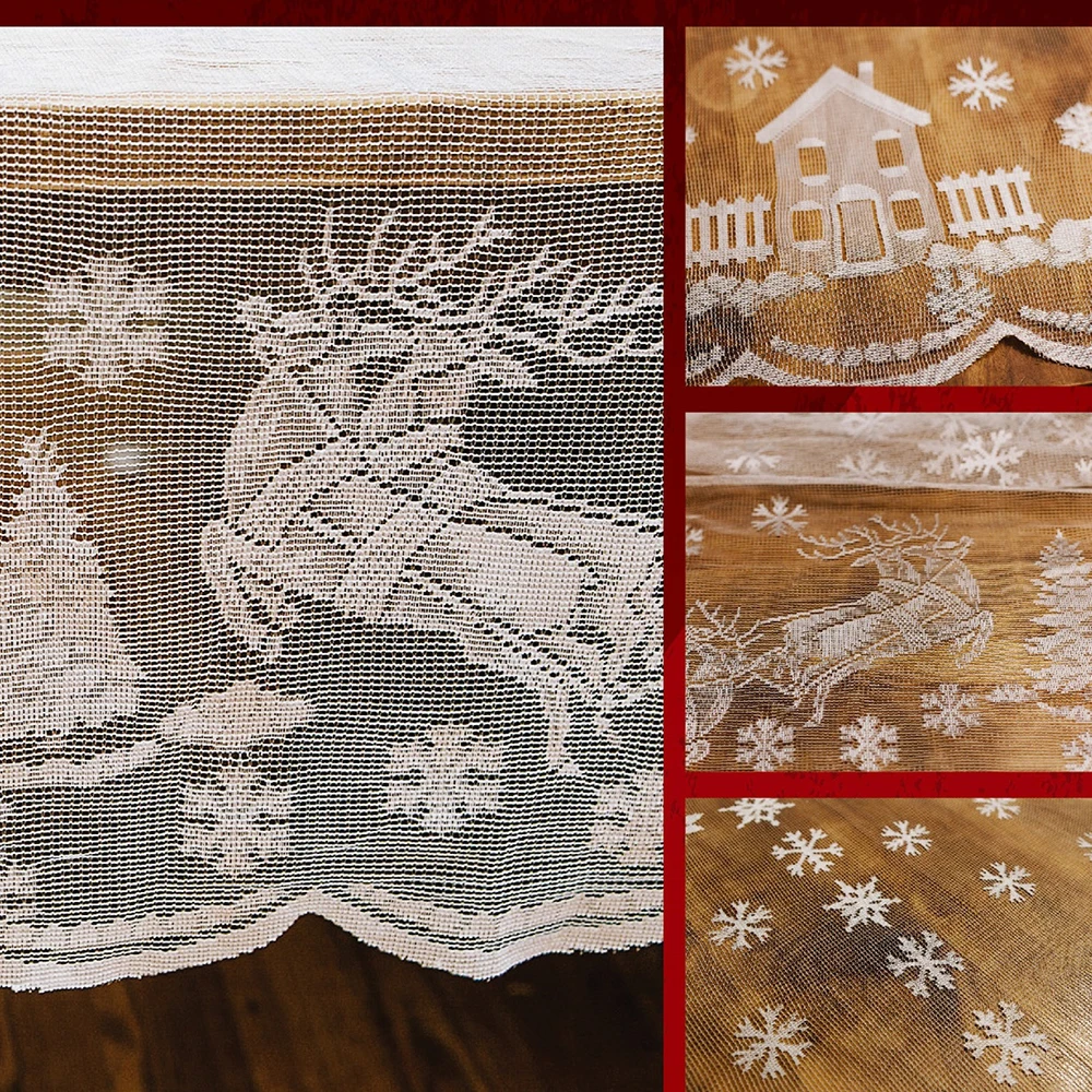  Rectangle Round White Lace Tablecloth Snowflake Elk Christmas Large Table Covers Party Dinner Weddi