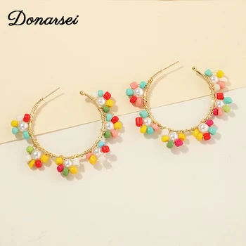 

Donarsei 2020 New Fashion Beaded Flower Drop Earrings For Women Summer Vacations Bohemia Colorful Dangle Earrings Boho Jewelry