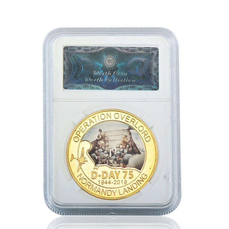 coin3 with case WR Нормандия посадка 75-летие золотые коллекционные монеты с держателем Европа ВОЕННЫЕ МОНЕТЫ Оригинальные подарки для мужчин дропшиппинг - Цвет: coin3 with case