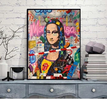 

hand painted modern graffiti pop art Mona Lisa on canvas classic oil painting good for gift to friend