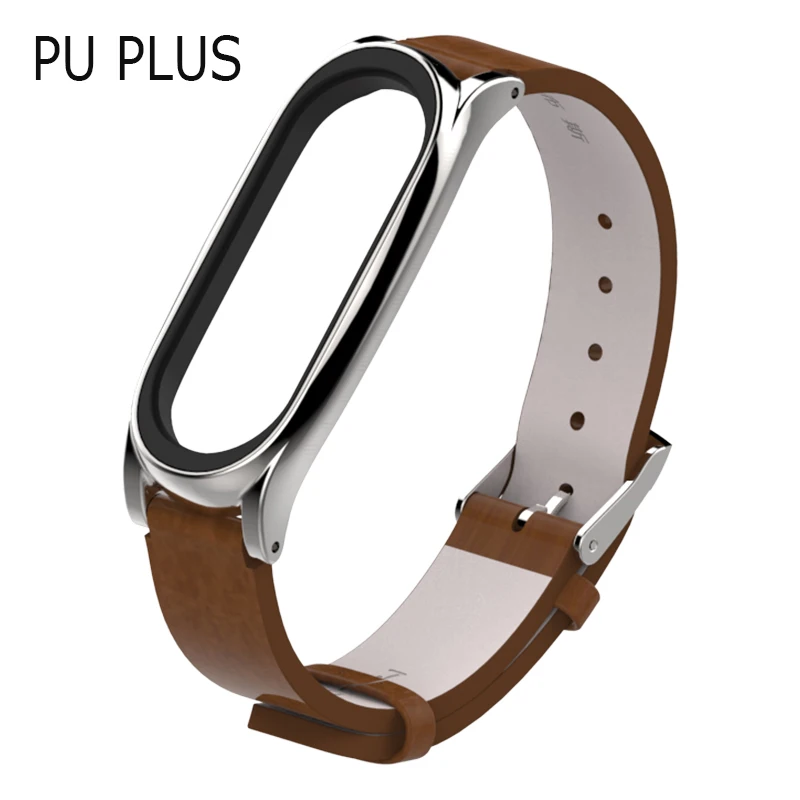PU Plus Brown Ремешок из искусственной кожи для mi Band 4 Smartband браслет для Xiaomi mi Band 4 PU ремешок плюс металлический каркас ремешок для mi Band 4 NFC - Цвет: PU Plus Brown