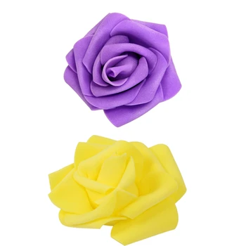 

200PCS Foam Rose Flower Bud Wedding Party Decorations Artificial Flower Diy Craft Purple & Yellow