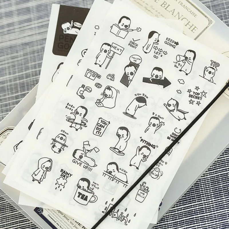 6 листов/упаковка милые Kawaii мультфильм наклейки с пингвинами бутылка компьютерный дневник клейкий Декор этикетка-наклейка студенческие канцелярские принадлежности